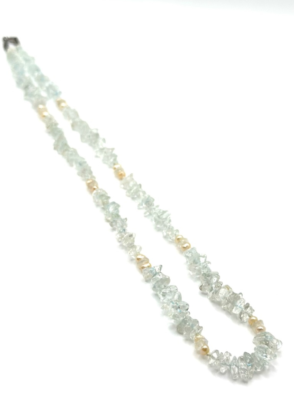 Raw aquamarine and pearl sterling silver necklace